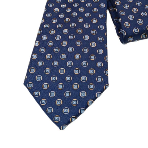 Geoffrey Beene Silk Tie Men’s XL 63” Blue Yellow Geometric Circle Classic New - Picture 1 of 3